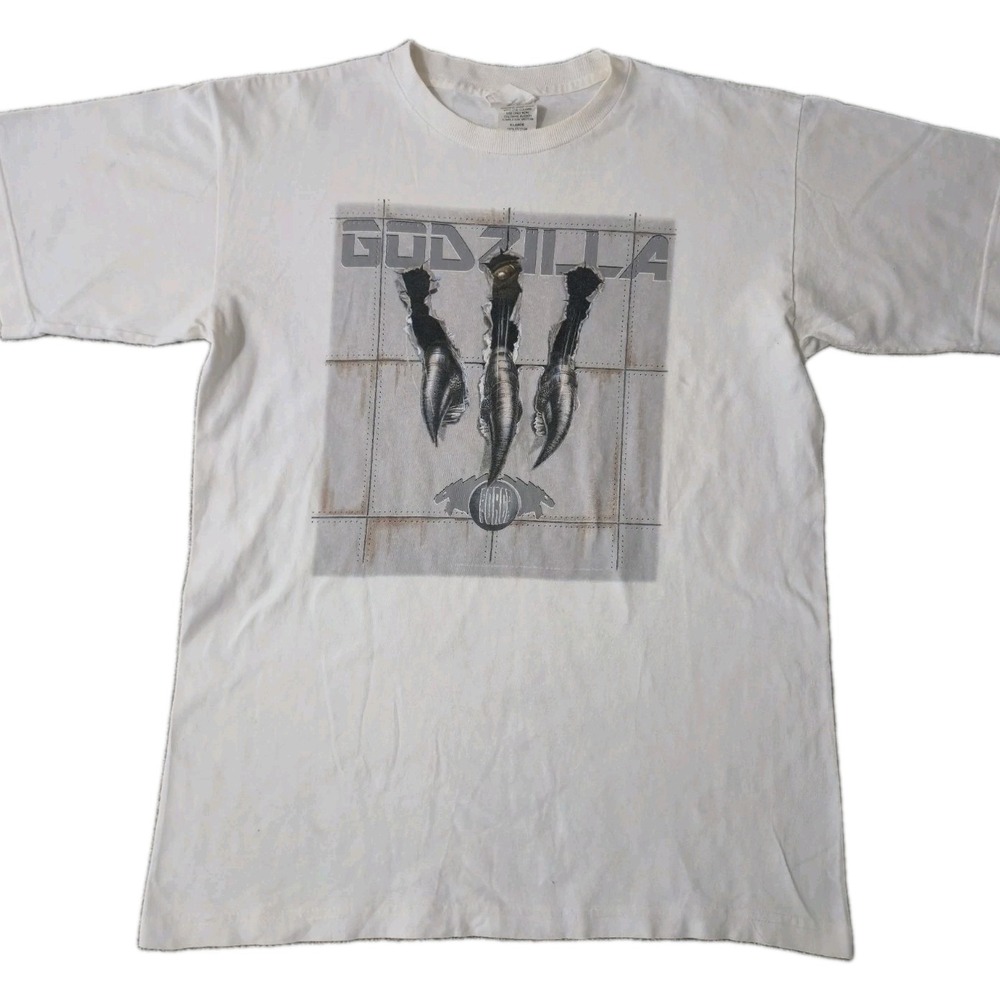 Vintage 90s Godzilla Movie Promo T Shirt Adult XL Cronies White Mens Force Claw